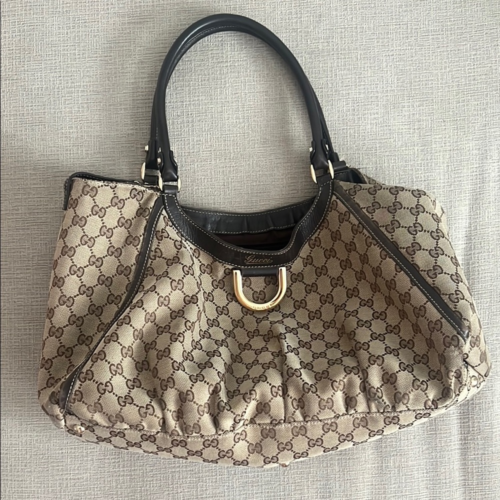 Gucci Beige and Brown Monogram Shoulder Bag